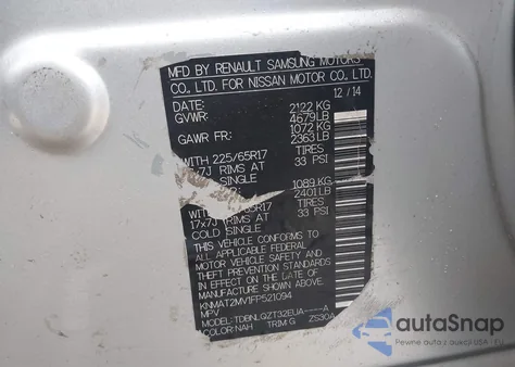 2015 Nissan Rogue Sv from USA, damaged, VIN KNMAT2MV1FP521094